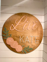 Nursery Name Sign floral raised