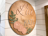 Nursery Name Sign floral raised