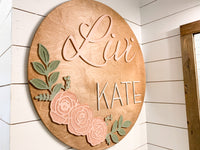 Nursery Name Sign floral raised